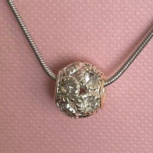 Silver plated Rhinestone Ball Slide Snake Chain necklace